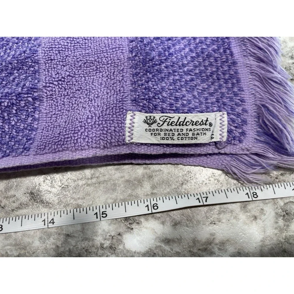 Fieldcrest Purple Cloth Cotton Fringe Towels 3 Piece Set Hand Bath MCM Vintage